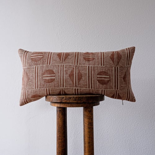 Canyon Red Geometric Linen Lumbar Pillow 12x24 | Pillows by Vantage Design