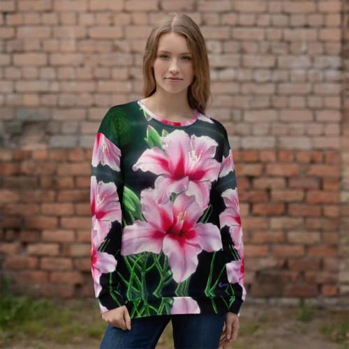 Unisex Sweatshirt - Desire - Pink Lily Floral Realism | Work by Eman's Gallery