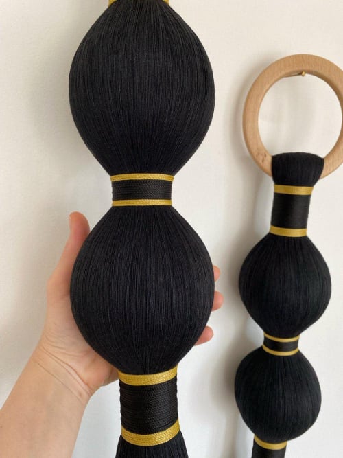 Black & Gold Macrame Wall Hanging Set – Modern Bohemian Tapestry | Wall Hangings by RavaTapestryArt