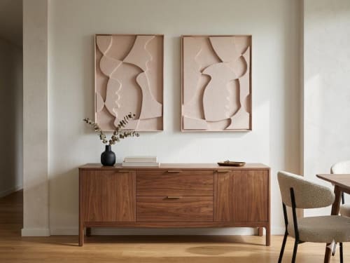 Diptych Wall Art Set (2 pieces) - Textured Plaster Sculptures - Pink Peach - Girls Room Decor | Wall Hangings by Vaiva Art Atelier
