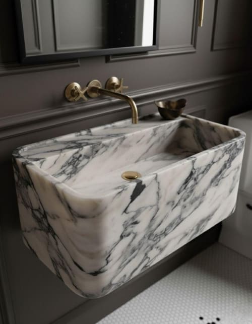 Calacatta viola wall mounted marble sink | Water Fixtures by AYMARBLEDESIGN LLC
