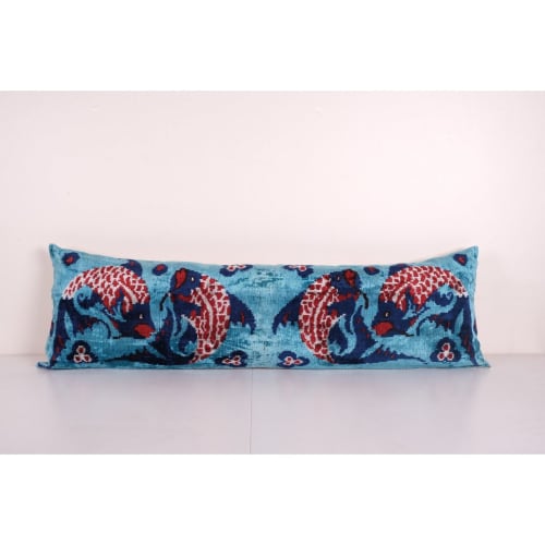 Fish Ikat Velvet Bedding Pillow, Silk Long Animal Lumbar Cus | Pillows by Vintage Pillows Store