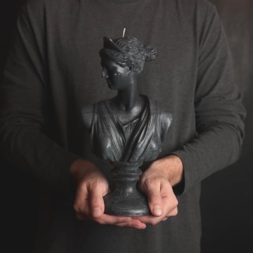 Black Diana XL Greek Goddess Head Candle - Roman Bust Figure | Decorative Objects by Agora Home