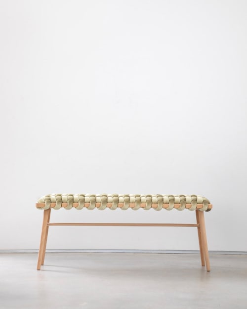 Ivory Velvet Woven Bench 37"/ 47" | Benches & Ottomans by Knots Studio