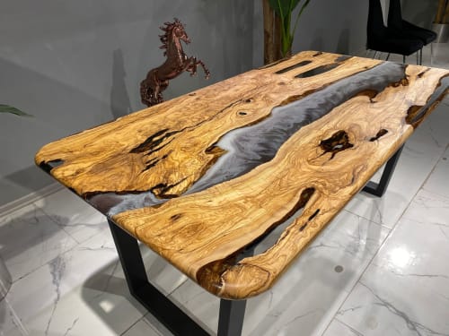 Olive Epoxy Table - Resin Dining Table - Custom Epoxy Table | Tables by Tinella Wood
