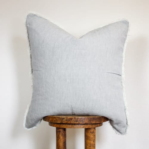 Silver Grey Cotton Pillow With 5" Pinch Pleat & Live Edge Flange 22x22 | Pillows by Vantage Design