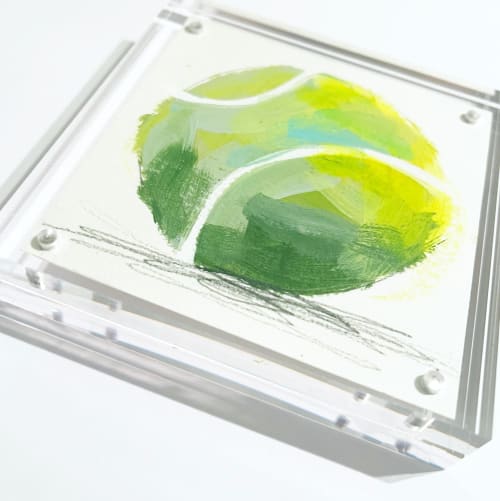 Original Tennis Ball Painting Acrylic Block | Mixed Media in Paintings by carrie song