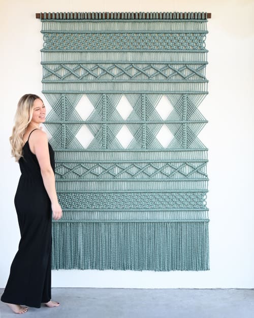 Turquoise Blue Textile Artwork - PALLAVI | Wall Hangings by Rianne Aarts / Teddy and Wool Studio
