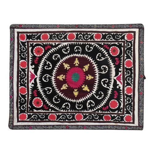 Central Asian Suzani Textile, Embroidered Cotton Bed Cover | Linens & Bedding by Vintage Pillows Store