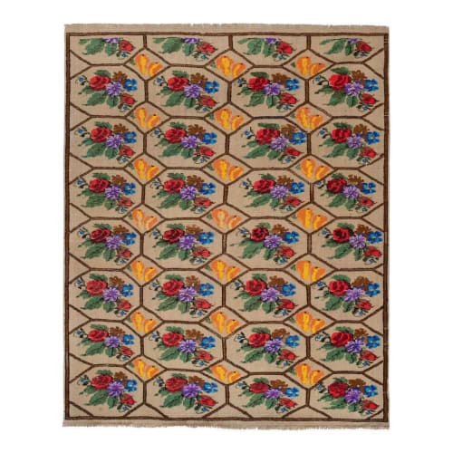 Handwoven Floral Pattern Needlepoint Kids Kilim Rug | Rugs by Vintage Pillows Store