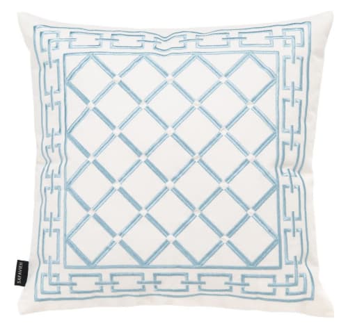 Light Blue Embroidered Chain Link Pillow | Pillows by Kevin Francis Design