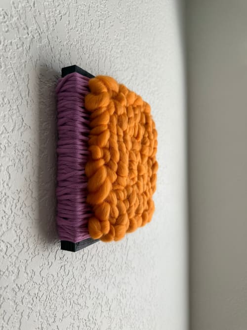Woven Tile- Fluff-Pink and Orange | Wall Sculpture in Wall Hangings by Mpwovenn Fiber Art by Mindy Pantuso