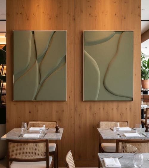 Diptych Wall Art Set (2 pieces) - Modern Textured Plaster Sculptures - Deep Green Moss Decor - Housewarming Gift | Wall Hangings by Vaiva Art Atelier