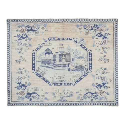 Vintage Pastel Village Pictorial Turkish Rug 4'11" X 6'5" | Rugs by Vintage Pillows Store