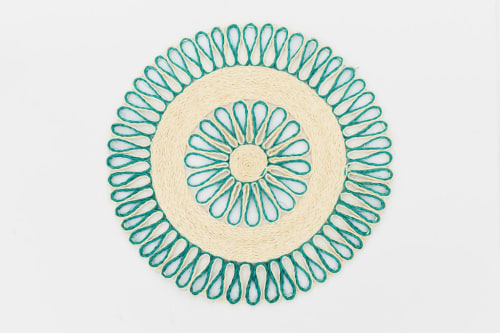 Handwoven Seagrass Placemat | Trivet | Aqua blue