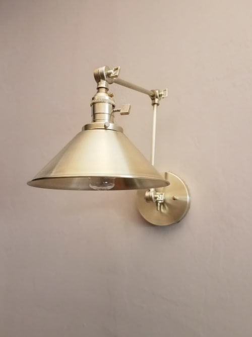 Swing Arm Adjustable Wall Light - Brushed Brass Gold | Sconces by Retro Steam Works
