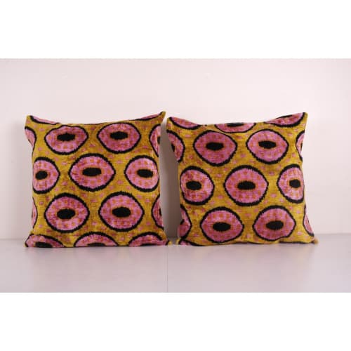Silk Ikat Velvet Bronze Pillow Cover, Matching Pink Ikat Pil | Pillows by Vintage Pillows Store
