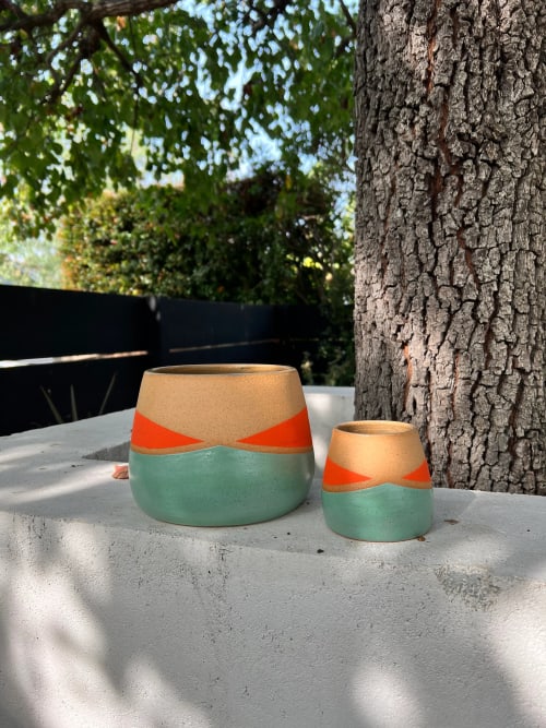 Whiskers Planter, Turquoise and Dayglo Orange | Vases & Vessels by Mineral Ceramics