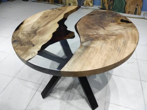 Custom Order Diameter Transparent Walnut Clear Round Epoxy | Dining Table in Tables by LuxuryEpoxyFurniture