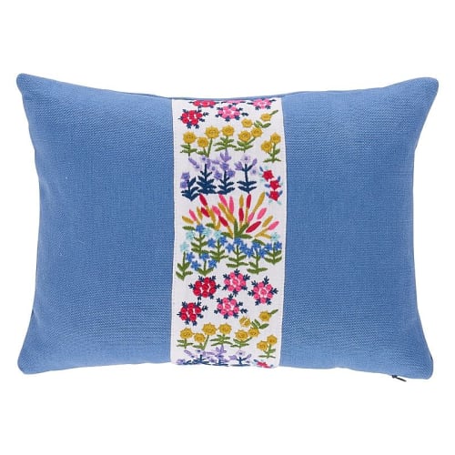 Lula Embroidered Blue Throw Pillow | Pillows by Kevin Francis Design