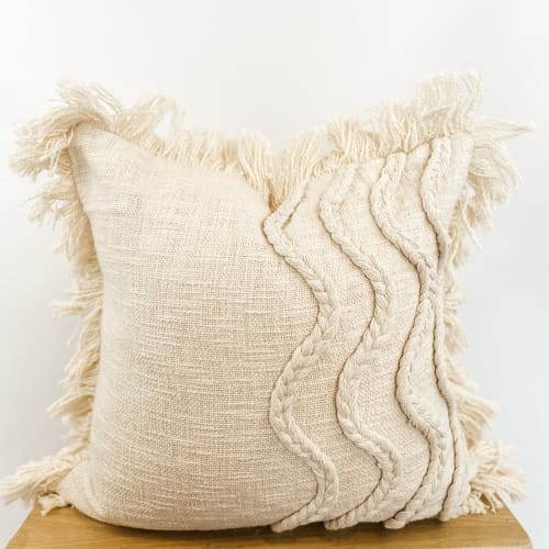 Ivory  fringe boho pillow cover | Linens & Bedding by Willona and Loom