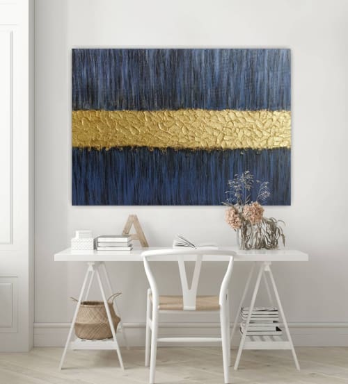 Gold textured wall art gold canvas painting navy blue | Oil And Acrylic Painting in Paintings by Serge Bereziak (Berez)