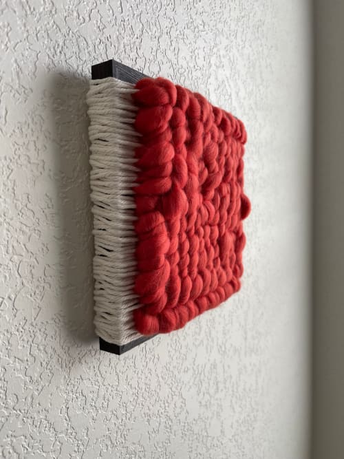 Woven Tile- Fluff-Coral Pink and White | Wall Sculpture in Wall Hangings by Mpwovenn Fiber Art by Mindy Pantuso