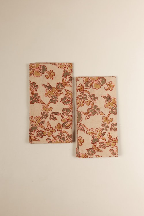 Autumn Whisper Kalamkari Napkins, Set of 4 | Linens & Bedding by Nehmat G