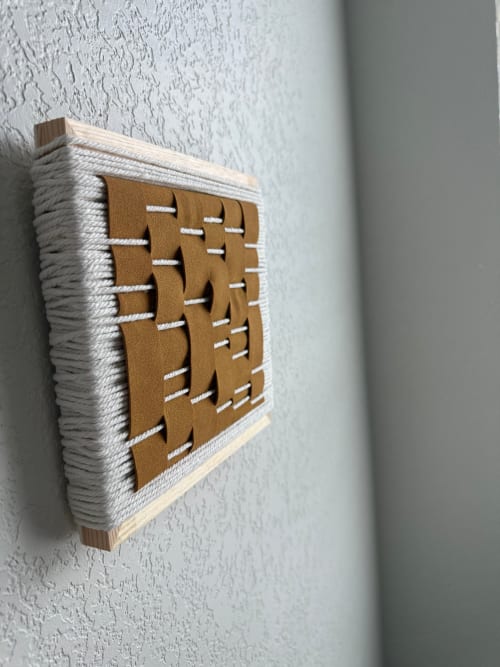 Woven Tile- Mustard Suede | Wall Sculpture in Wall Hangings by Mpwovenn Fiber Art by Mindy Pantuso