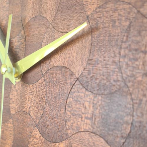 Wood Wall Clock, Marquetry Decor, Silent Scandinavian Design, Brass Hands | Decorative Objects by Vesta Corte
