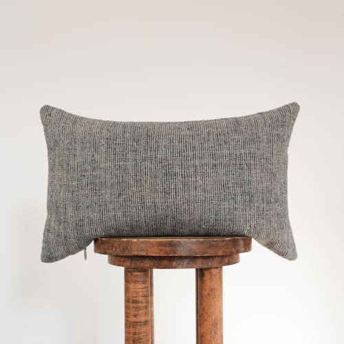 Navy & Natural Woven Linen Lumbar 12x20 | Pillows by Vantage Design