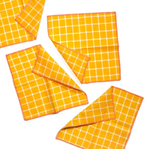 Tepache Yellow Windowpane Cloth Cocktail Napkins, Set of 4 | Linens & Bedding by Willow Ship