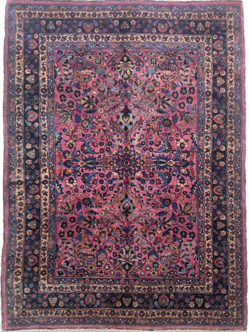 Rare Size w/ PLUM-BLUSH Blooming Botanical w/ Peacock Blues | Area Rug in Rugs by The Loom House