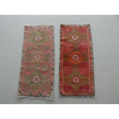 Pair of 2 Oushak Traditional Oriental Small Bedside Handmade | Rugs by Vintage Pillows Store