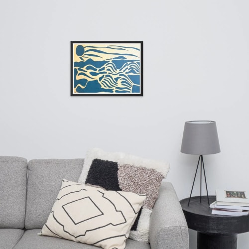 Framed Print - Minimalist Ocean Framed Print - Blue Airwaves Abstract Design | Work by Eman's Gallery