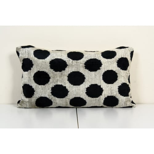 Black Ikat Velvet Pillow Cover, Ethnic Polka Dot Velvet | Pillows by Vintage Pillows Store