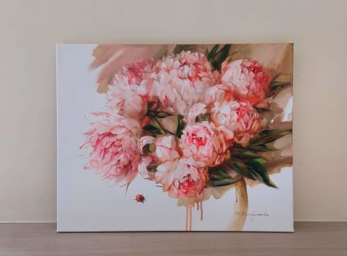 Peonies painting large, Peony painting oil original canvas | Oil And Acrylic Painting in Paintings by Natart
