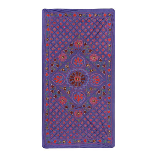 Silk Purple Suzani Table Runner, Colourful Suzani Wall Hangi | Linens & Bedding by Vintage Pillows Store