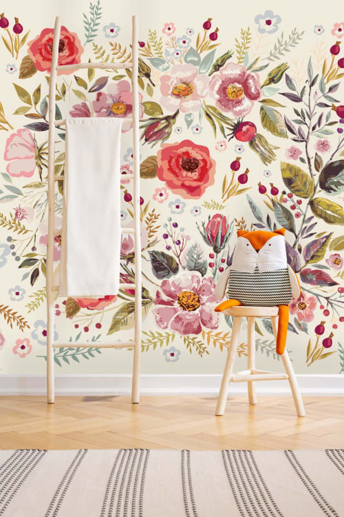 Vintage Berries and Flowers Wallpaper Mural | Wall Treatments by uniQstiQ