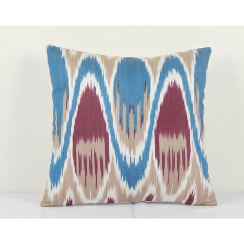 Uzbekistan Ikat Pillow Cover Cushion, Blue Handmade Decorati | Pillows by Vintage Pillows Store