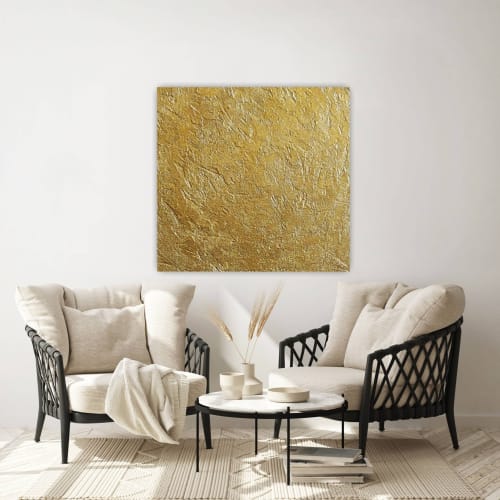 Gold Leaf Wall Art Canvas Minimalist Golden Painting | Oil And Acrylic Painting in Paintings by Serge Bereziak (Berez)