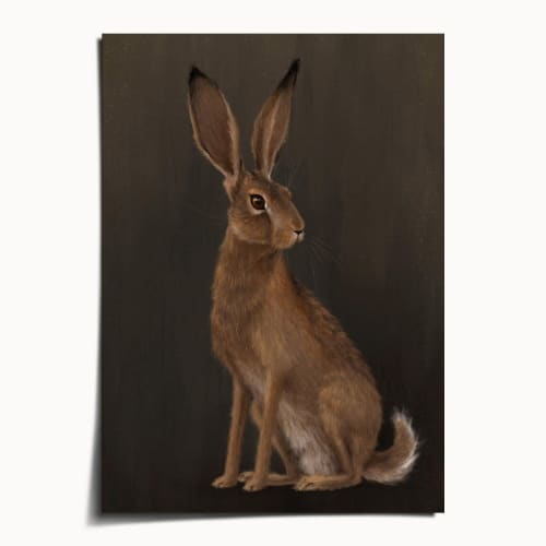 Earthy Woodland Hare Art Print, Brown Sepia Rabbit Wall Art | Prints in Paintings by The Ugly Cat Studio