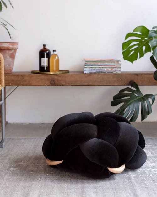 (M) Black Velvet Knot Floor Cushion | Pillows by Knots Studio