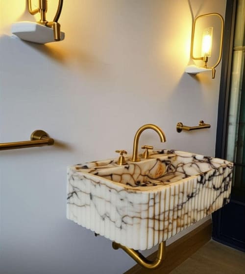 Modern Design Fluted Calacatta Viola Marble Sink | Water Fixtures by AYMARBLEDESIGN LLC