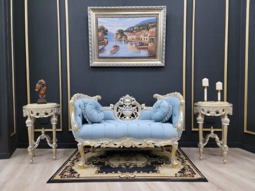 French Style Settee / Powdered Gold Leaf Finish/Hand Carved | Love Seat in Couches & Sofas by Art De Vie Furniture