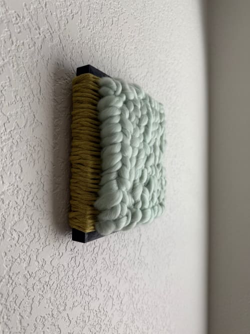 Woven Tile- Fluff- Lime Green and Mint | Wall Hangings by Mpwovenn Fiber Art by Mindy Pantuso