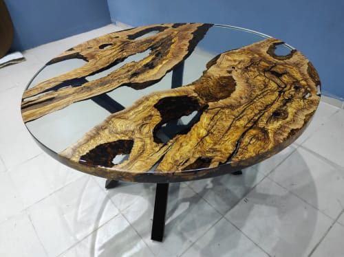 Custom Order Diameter, Round Olive Wood, Clear Epoxy Dining | Dining Table in Tables by LuxuryEpoxyFurniture