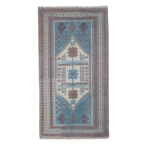 Vintage Faded Blue Turkish Oushak Rug 3'5" X 6'3" | Rugs by Vintage Pillows Store