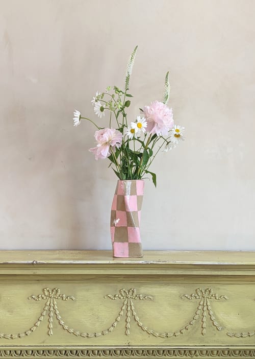 Pink Check Twist Vase | Vases & Vessels by Rosie Gore