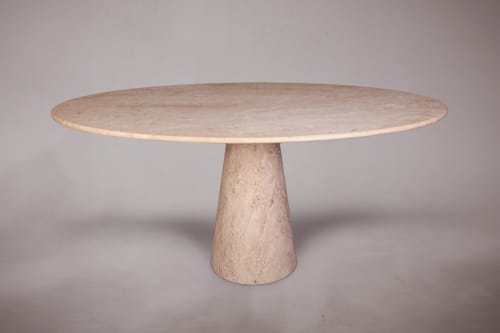 Solitary Cone Travertine Oval Dining Table | Tables by HamamDecor LLC